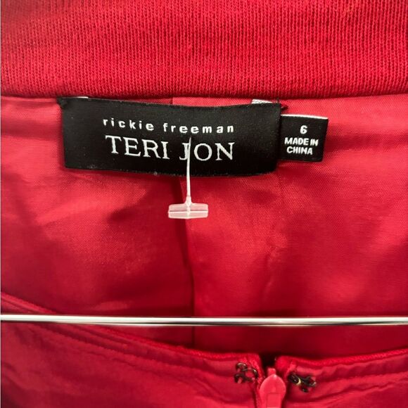 Rickie Freeman Teri Jon 6 100% wool red black skirt jacket 2 piece set career - Picture 2 of 7